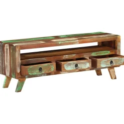 vidaXL Mueble de TV madera maciza reciclada multicolor 110x30x40 cm Online