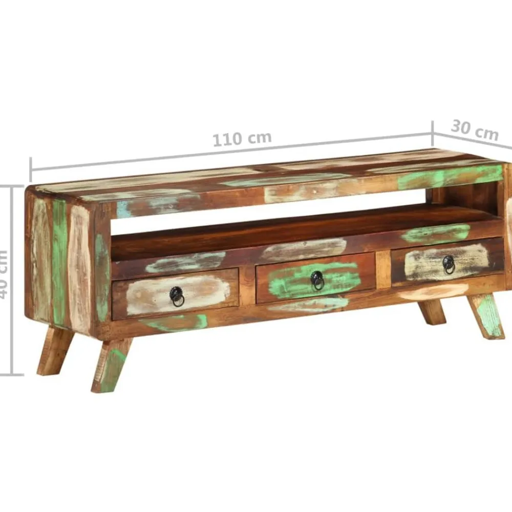 vidaXL Mueble de TV madera maciza reciclada multicolor 110x30x40 cm Online