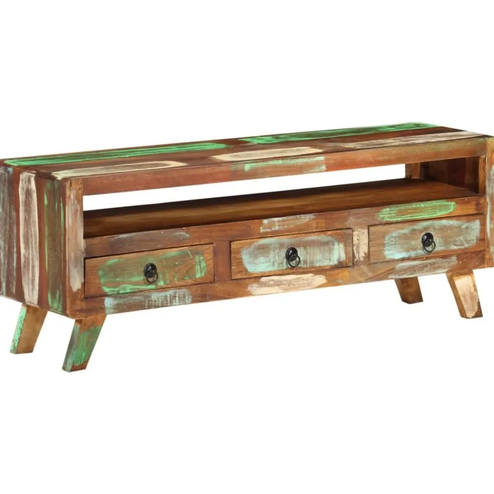 vidaXL Mueble de TV madera maciza reciclada multicolor 110x30x40 cm Online