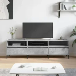 vidaXL Mueble de TV madera contrachapada gris hormigón 150x30x44,5 cm Gris hormig&oacute;n Outlet