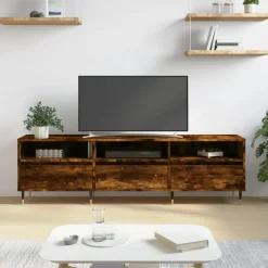 vidaXL Mueble de TV madera contrachapada 150x30x44,5 cm Roble ahumado New