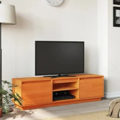 vidaXL Muebles Tv-Mueble de TV madera maciza de pino marrón cera 140x35x40 cm