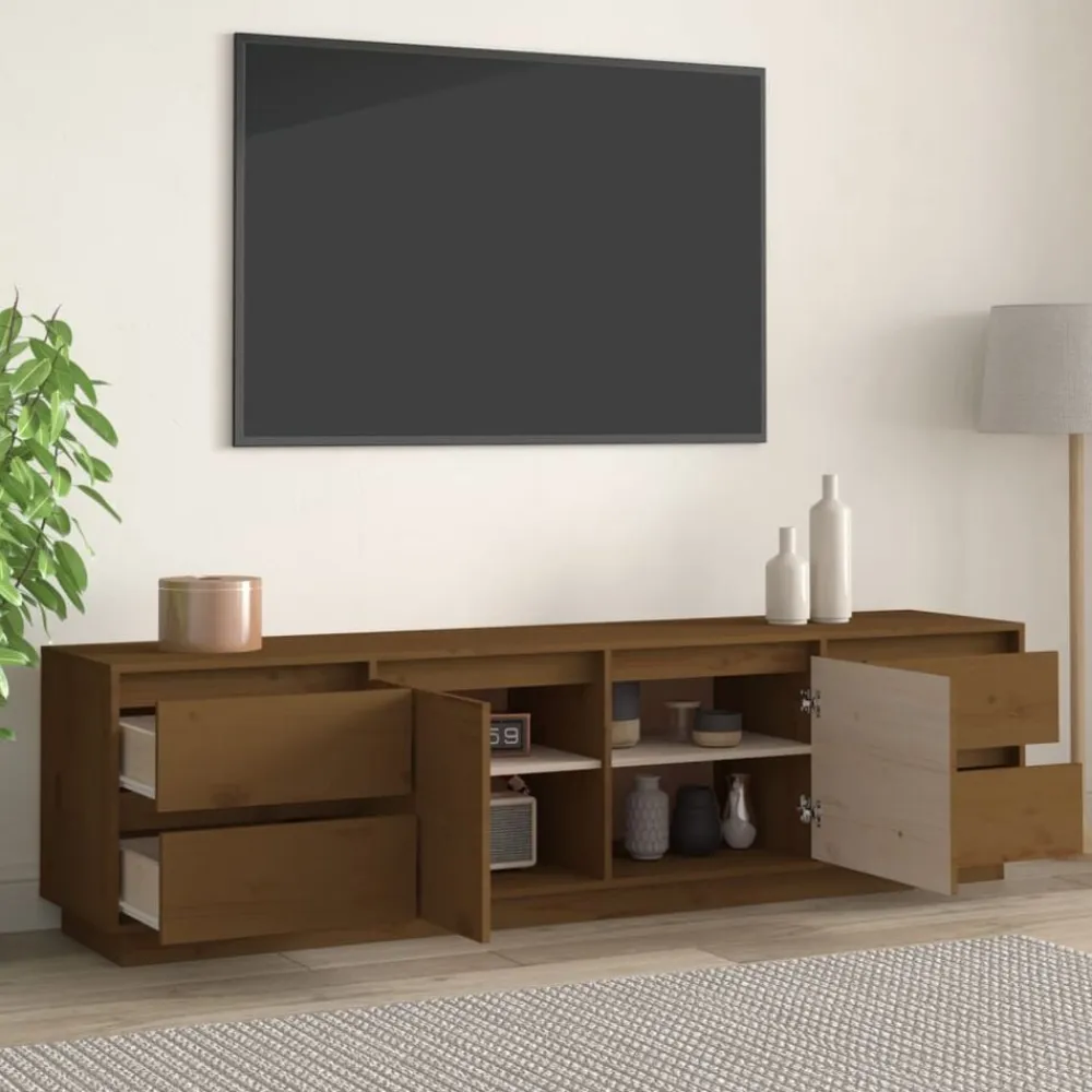 vidaXL Muebles Tv-Mueble de TV madera maciza de pino marrón miel 176x37x47,5 cm