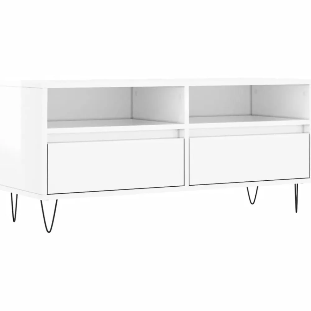 vidaXL Muebles Tv-Mueble de TV madera contrachapada blanco brillo 100x34,5x44,5cm