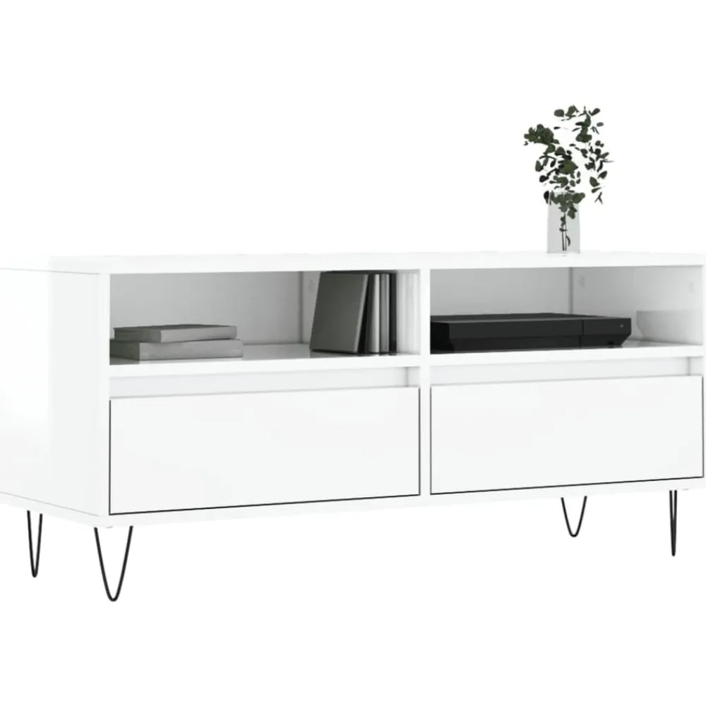 vidaXL Muebles Tv-Mueble de TV madera contrachapada blanco brillo 100x34,5x44,5cm