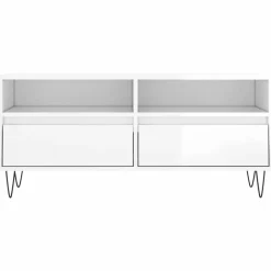 vidaXL Muebles Tv-Mueble de TV madera contrachapada blanco brillo 100x34,5x44,5cm
