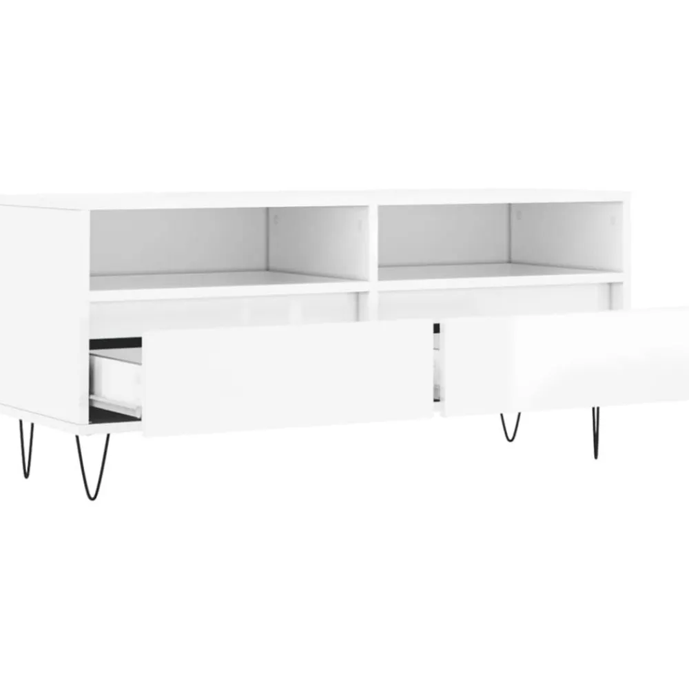 vidaXL Muebles Tv-Mueble de TV madera contrachapada blanco brillo 100x34,5x44,5cm