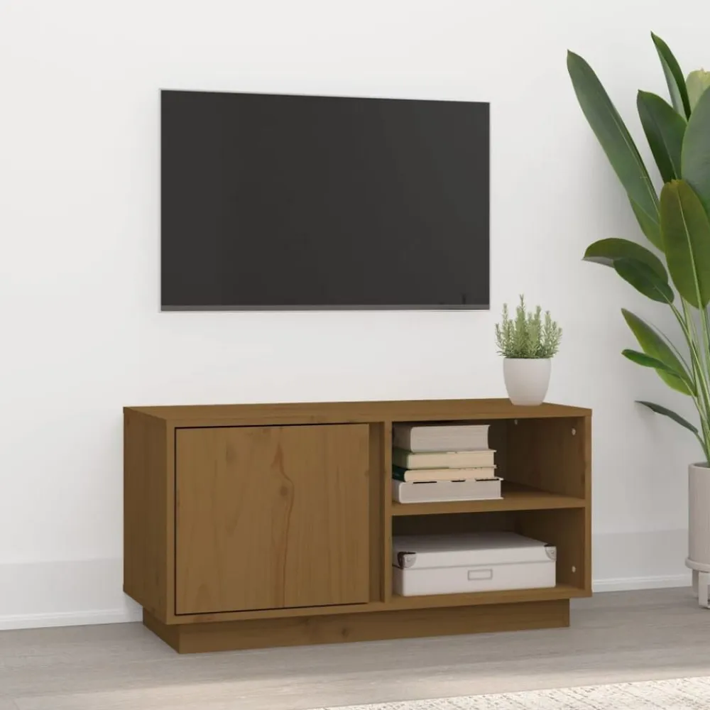vidaXL Mueble de TV madera maciza de pino marrón miel 80x35x40,5 cm Marrón miel Outlet