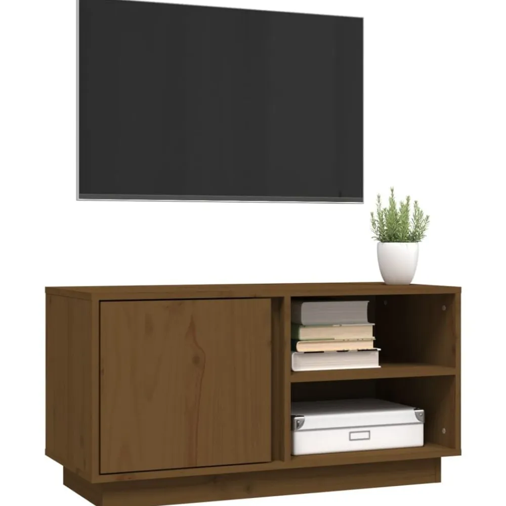 vidaXL Mueble de TV madera maciza de pino marrón miel 80x35x40,5 cm Marrón miel Outlet
