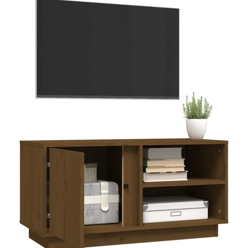 vidaXL Mueble de TV madera maciza de pino marrón miel 80x35x40,5 cm Marrón miel Outlet