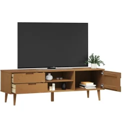 vidaXL Muebles Tv-Mueble de TV MOLDE madera maciza de pino marrón 158x40x49 cm