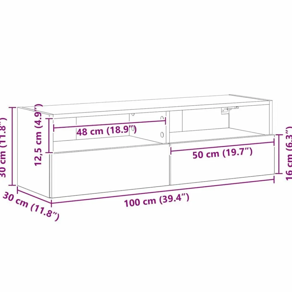 vidaXL Mueble de TV Montado en la Pared 100 x 30 x 30 cm Madera vieja Outlet