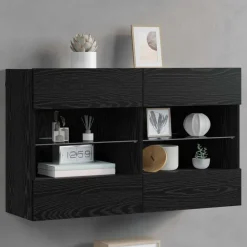 vidaXL Mueble de TV Montado en la Pared Roble negro New