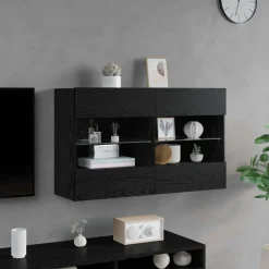 vidaXL Mueble de TV Montado en la Pared Roble negro New