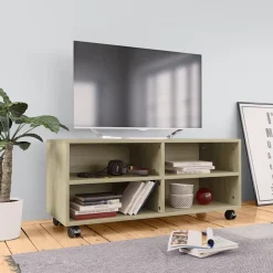 vidaXL Mueble de TV ruedas madera contrachapada color roble 90x35x35cm Roble Sonoma Clearance