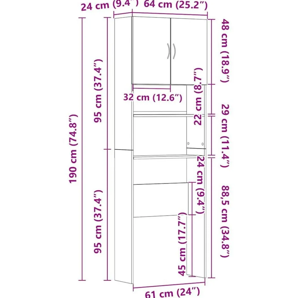 vidaXL Accesorios Para Electrodomésticos-Mueble para lavadora de madera de 64x24x190 cm