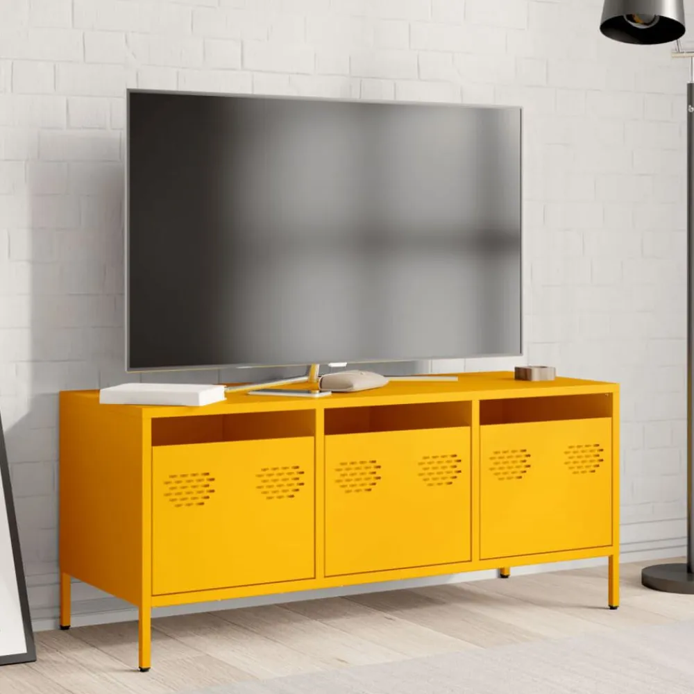 vidaXL Mueble para TV acero laminado en frío amarillo 101,5x39x43,5 cm Amarillo mostaza Best