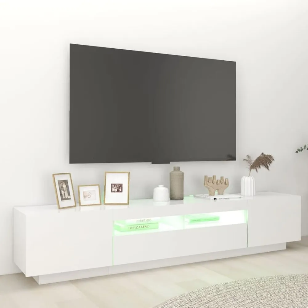 vidaXL Mueble para TV con luces LED 200x35x40 cm Blanco Best