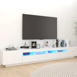 vidaXL Mueble para TV con luces LED 260x35x40 cm Blanco Online