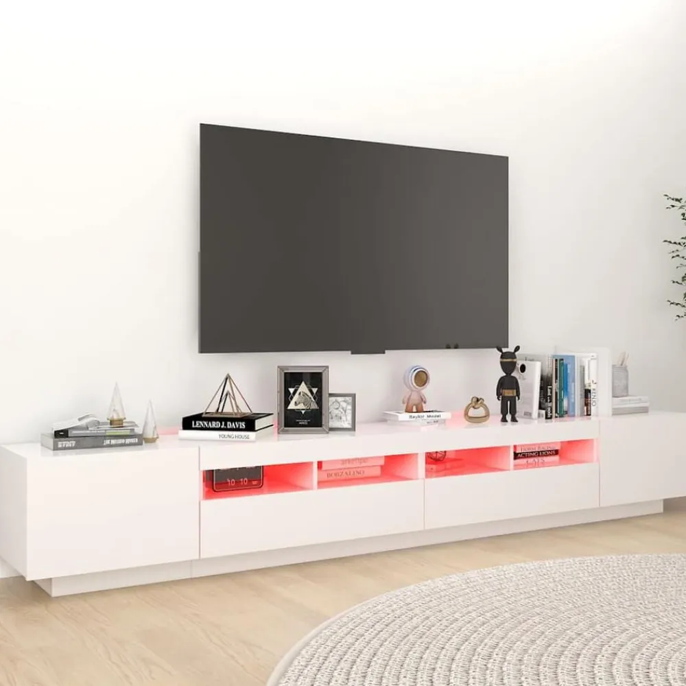 vidaXL Mueble para TV con luces LED 260x35x40 cm Blanco Online