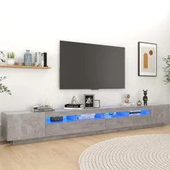 vidaXL Muebles Tv-Mueble para TV con luces LED gris hormigón 300x35x40 cm