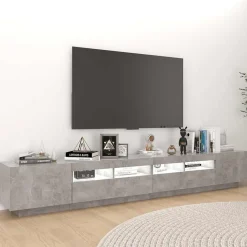 vidaXL Mueble para TV con luces LED gris hormigón 260x35x40 cm Gris hormig&oacute;n Discount