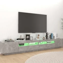 vidaXL Mueble para TV con luces LED gris hormigón 260x35x40 cm Gris hormig&oacute;n Discount