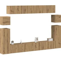 vidaXL Mueble para TV de pared madera contrachapada artesanal 8 piezas Roble artisan Hot