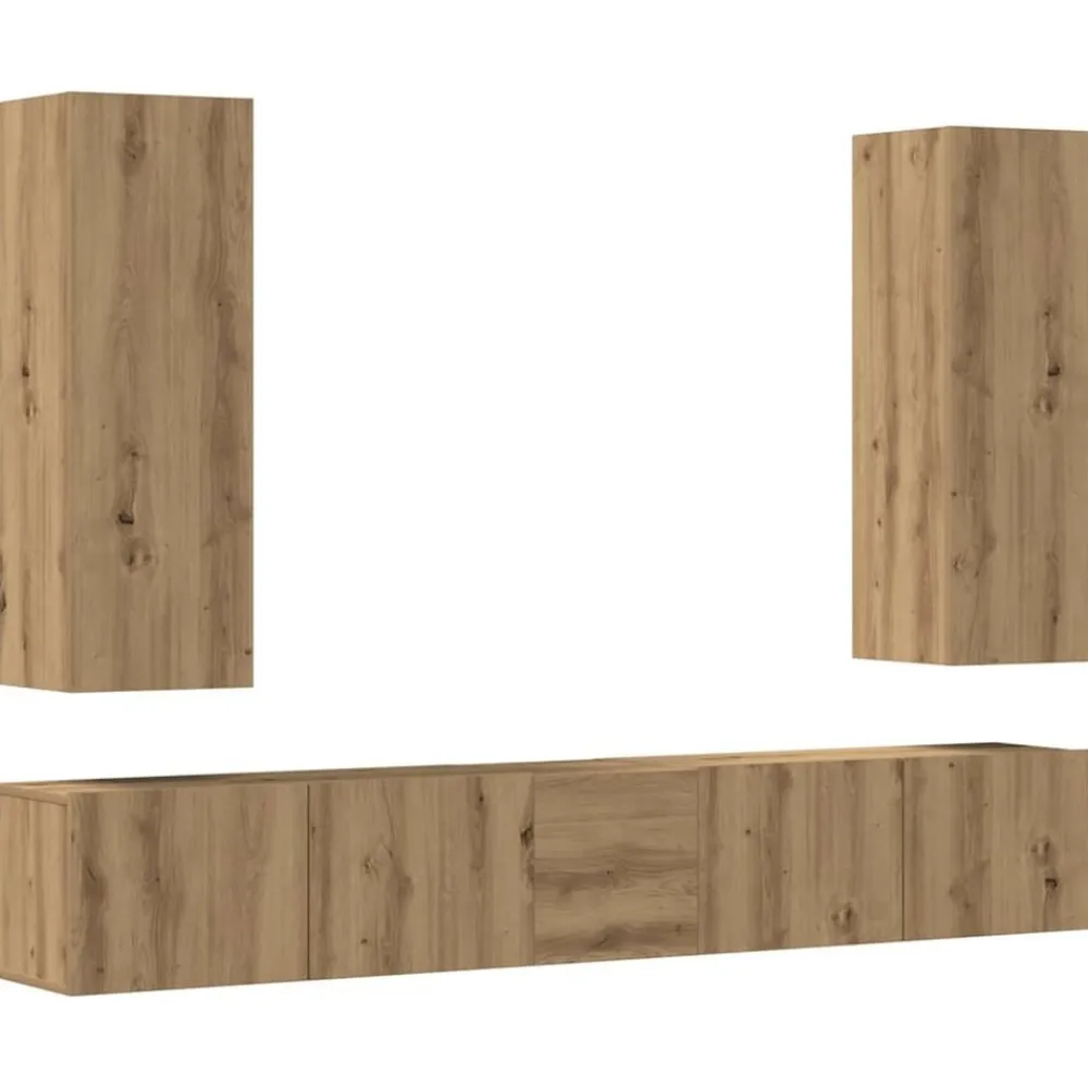 vidaXL Muebles Tv-Mueble para TV de pared madera contrachapada artesanal 5 piezas