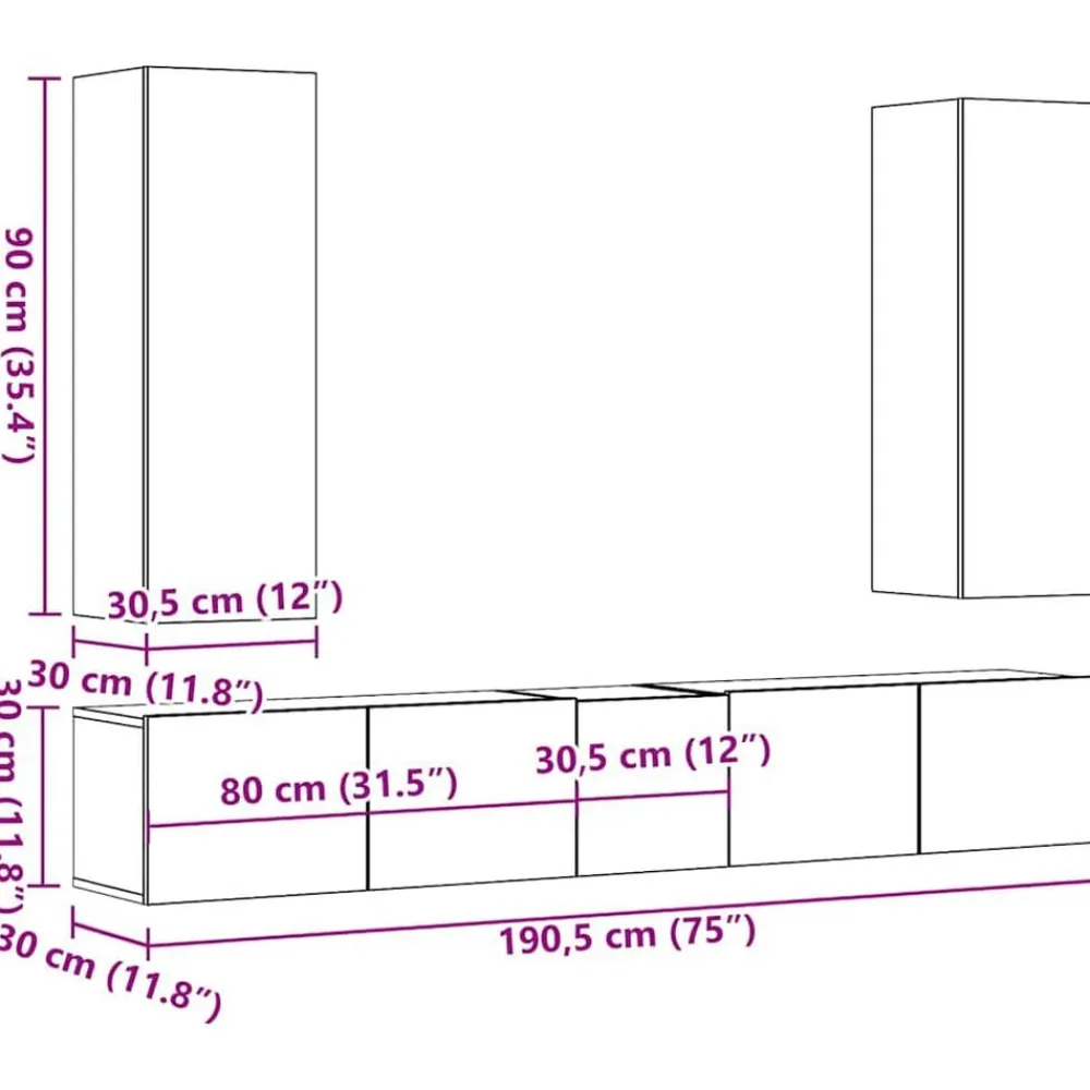 vidaXL Muebles Tv-Mueble para TV de pared madera contrachapada artesanal 5 piezas