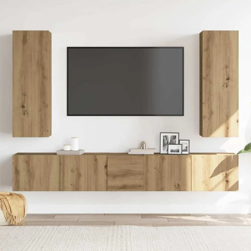 vidaXL Muebles Tv-Mueble para TV de pared madera contrachapada artesanal 5 piezas