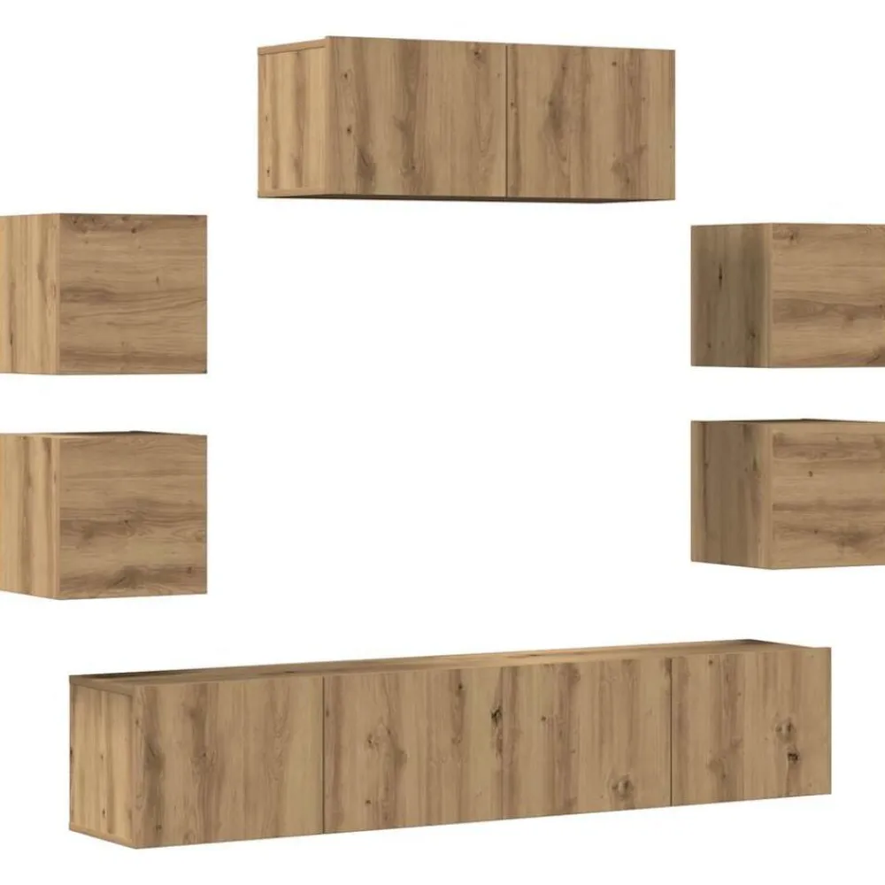vidaXL Muebles Tv-Mueble para TV de pared madera contrachapada artesanal 7 piezas