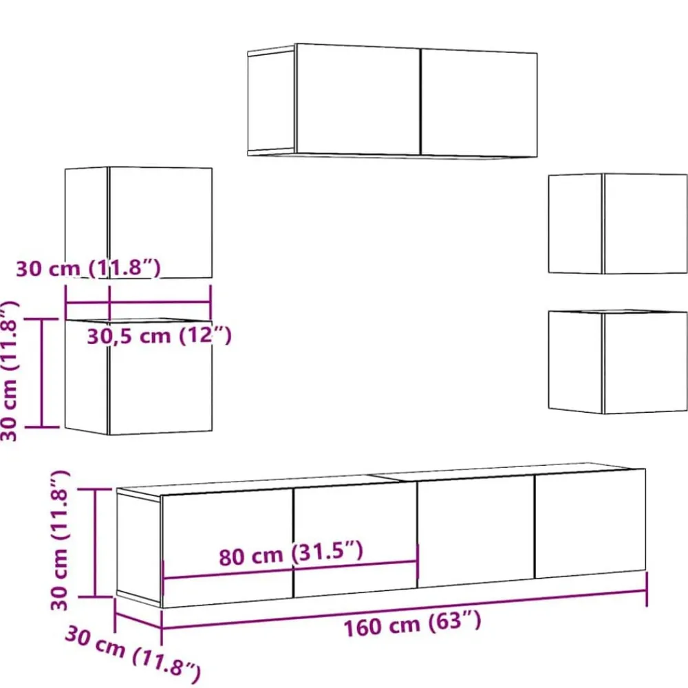 vidaXL Muebles Tv-Mueble para TV de pared madera contrachapada artesanal 7 piezas