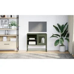 vidaXL Mueble para TV de acero 68x39x60,5 cm Verde oliva Discount