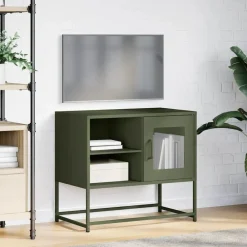 vidaXL Mueble para TV de acero 68x39x60,5 cm Verde oliva Discount
