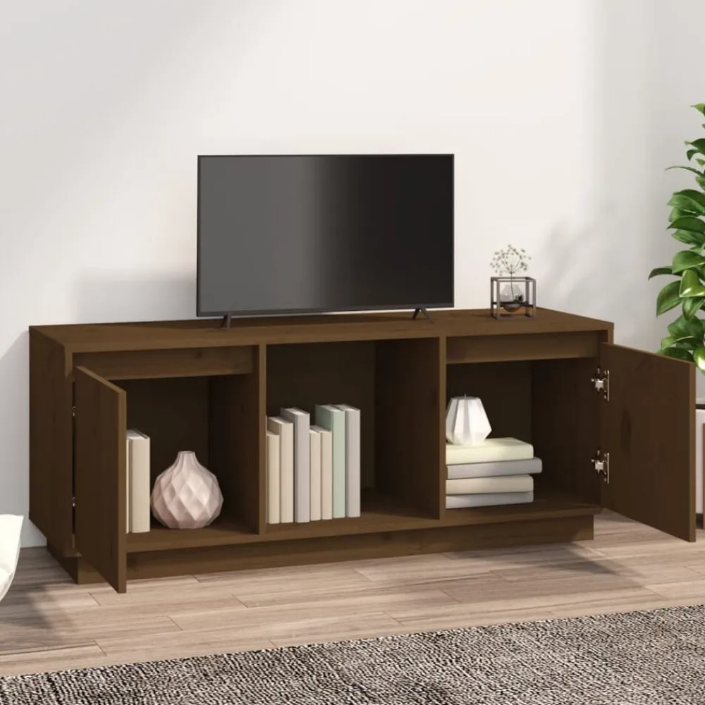 vidaXL Muebles Tv-Mueble para TV madera maciza de pino marrón miel 110,5x35x44 cm