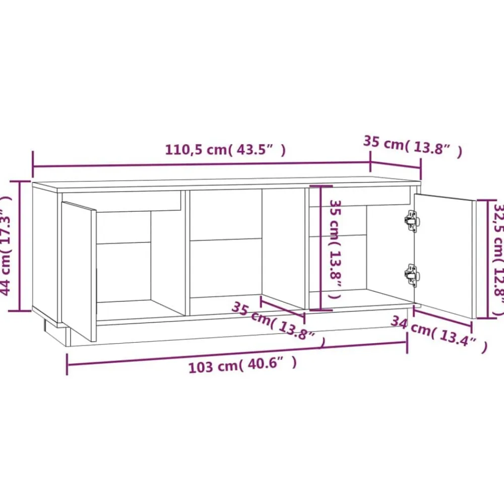 vidaXL Muebles Tv-Mueble para TV madera maciza de pino marrón miel 110,5x35x44 cm
