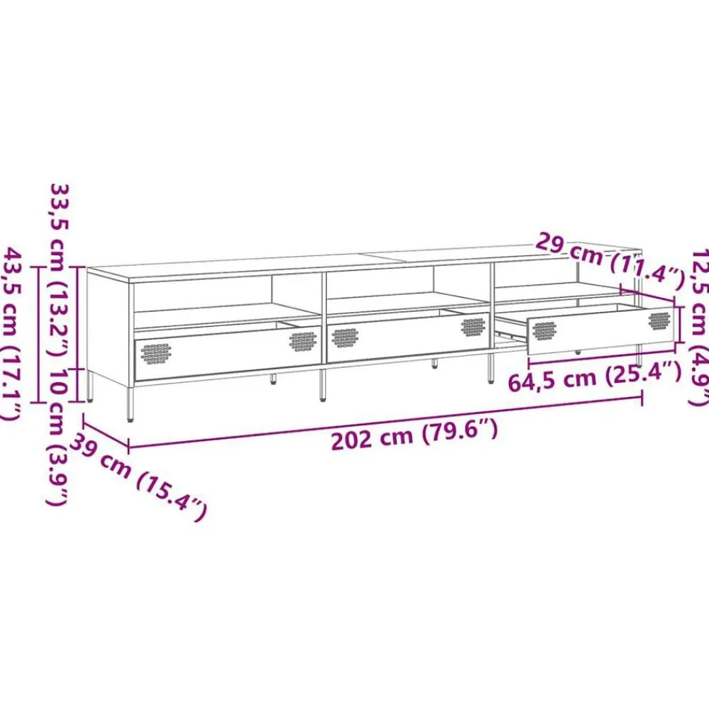 vidaXL Muebles Tv-Mueble TV acero laminado en frío 202x39x43,5cm