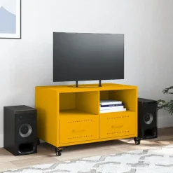 vidaXL Muebles Tv-Mueble TV acero laminado en frío mostaza 68x39x43,5 cm