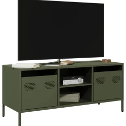 vidaXL Mueble TV acero laminado en frío 101,5x39x43,5 cm Verde oliva Best
