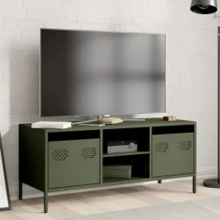 vidaXL Mueble TV acero laminado en frío 101,5x39x43,5 cm Verde oliva Best