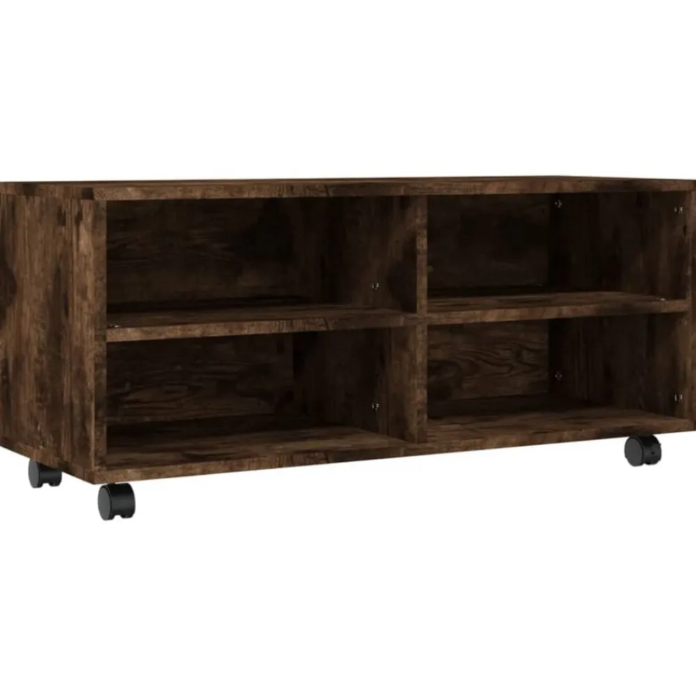 vidaXL Mueble TV con ruedas madera contrachapada roble humo 90x35x35cm Roble ahumado Online