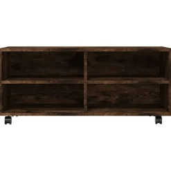 vidaXL Mueble TV con ruedas madera contrachapada roble humo 90x35x35cm Roble ahumado Online