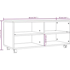 vidaXL Mueble TV con ruedas madera contrachapada roble humo 90x35x35cm Roble ahumado Online