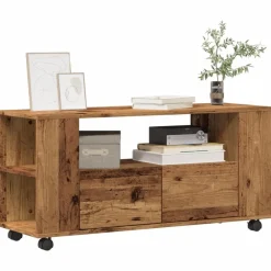 vidaXL Mueble TV con ruedas madera ingeniería envejecida 102x34,5x43cm Madera antigua Sale