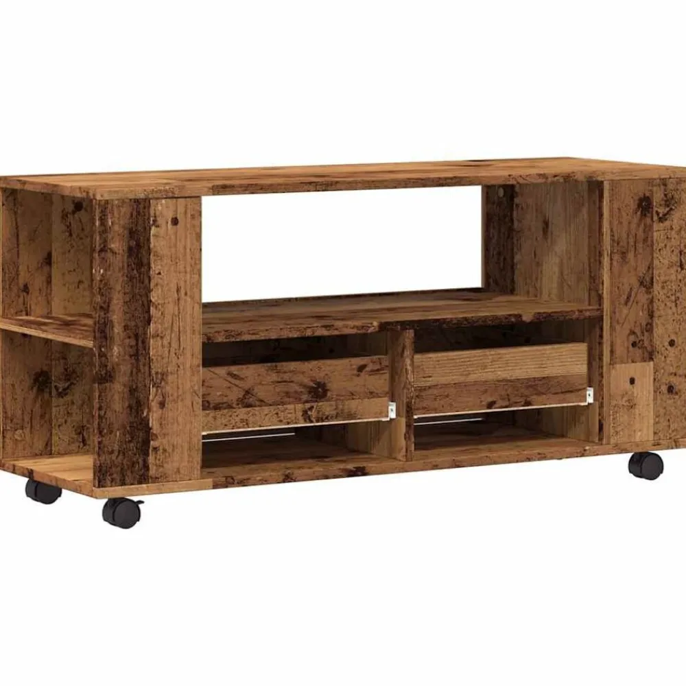 vidaXL Mueble TV con ruedas madera ingeniería envejecida 102x34,5x43cm Madera antigua Sale