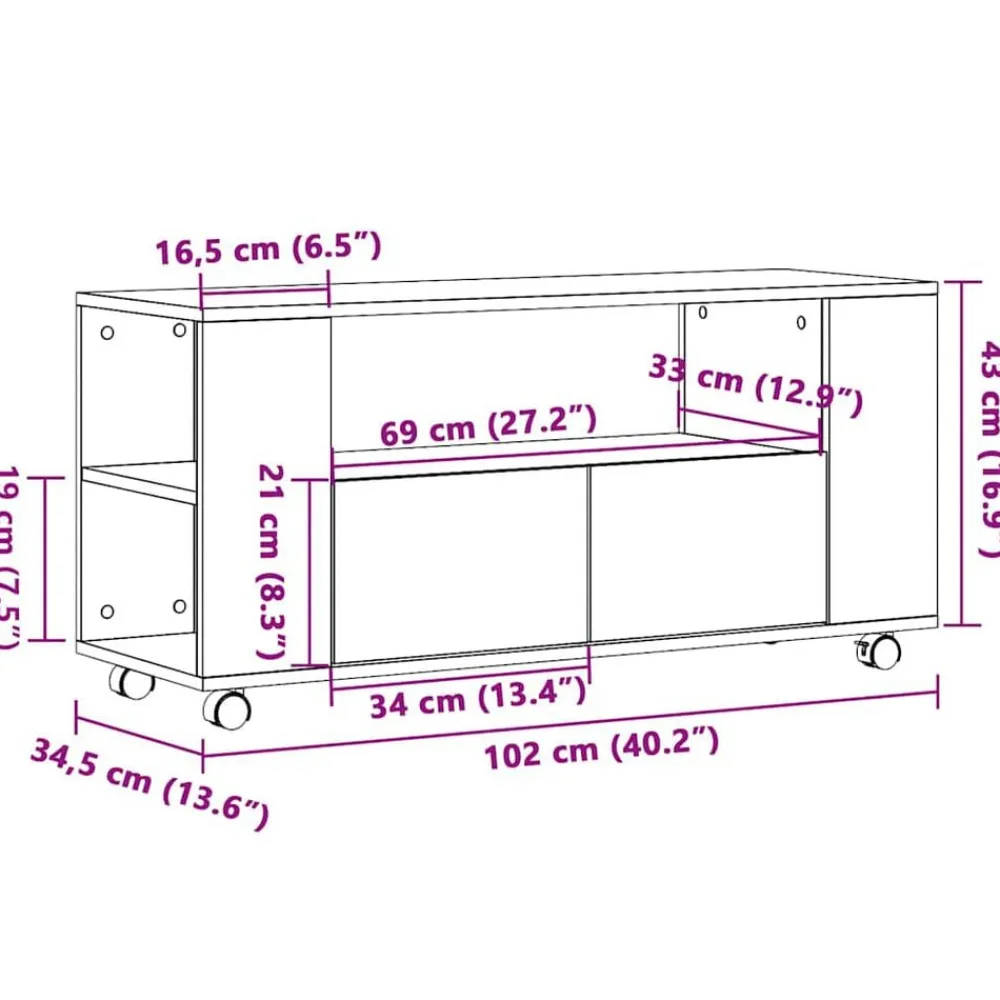 vidaXL Mueble TV con ruedas madera ingeniería envejecida 102x34,5x43cm Madera antigua Sale