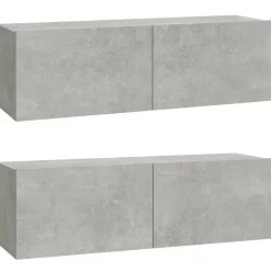 vidaXL Mueble TV de pared 2 uds madera contrachapada gris 100x30x30cm Gris hormig&oacute;n Clearance