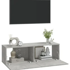 vidaXL Mueble TV de pared 2 uds madera contrachapada gris 100x30x30cm Gris hormig&oacute;n Clearance