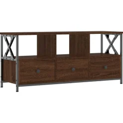 vidaXL Mueble TV hierro madera contrachapada roble marrón 102x33x45 cm Marr&oacute;n roble New